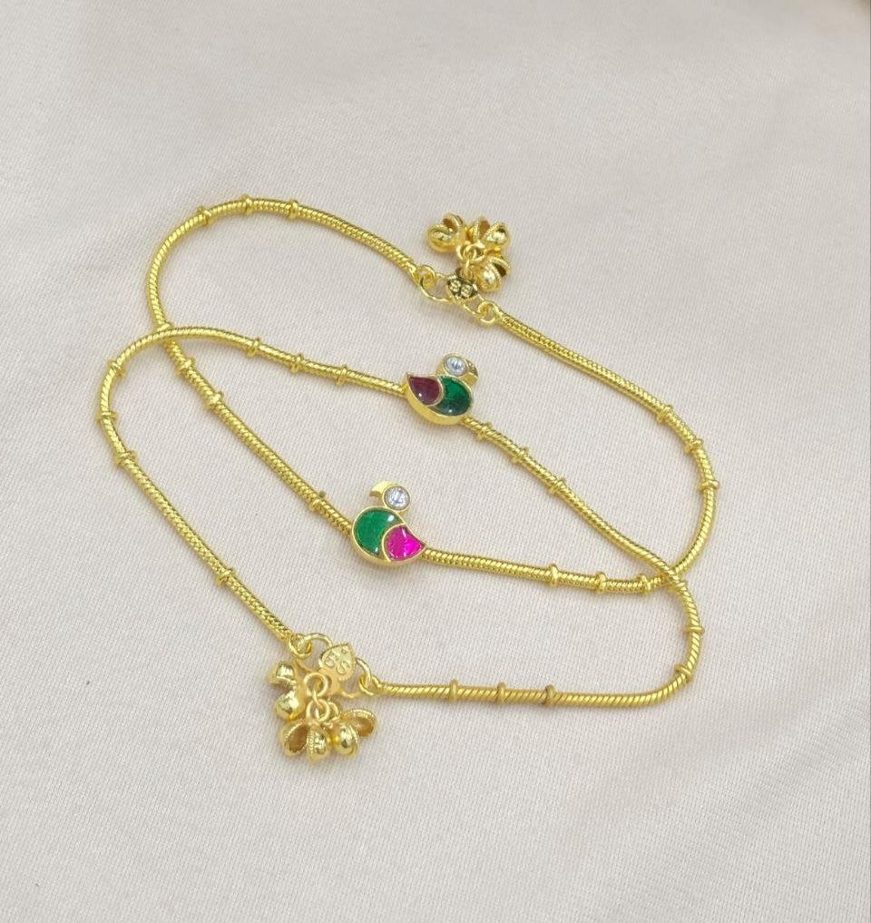 Swan Kundan Stone Anklets